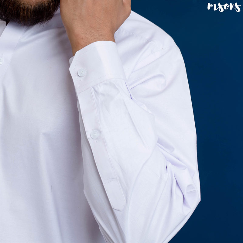 White Cotton Latha – Shalwar Kameez – Sherwani Collar – MSONS PAKISTAN